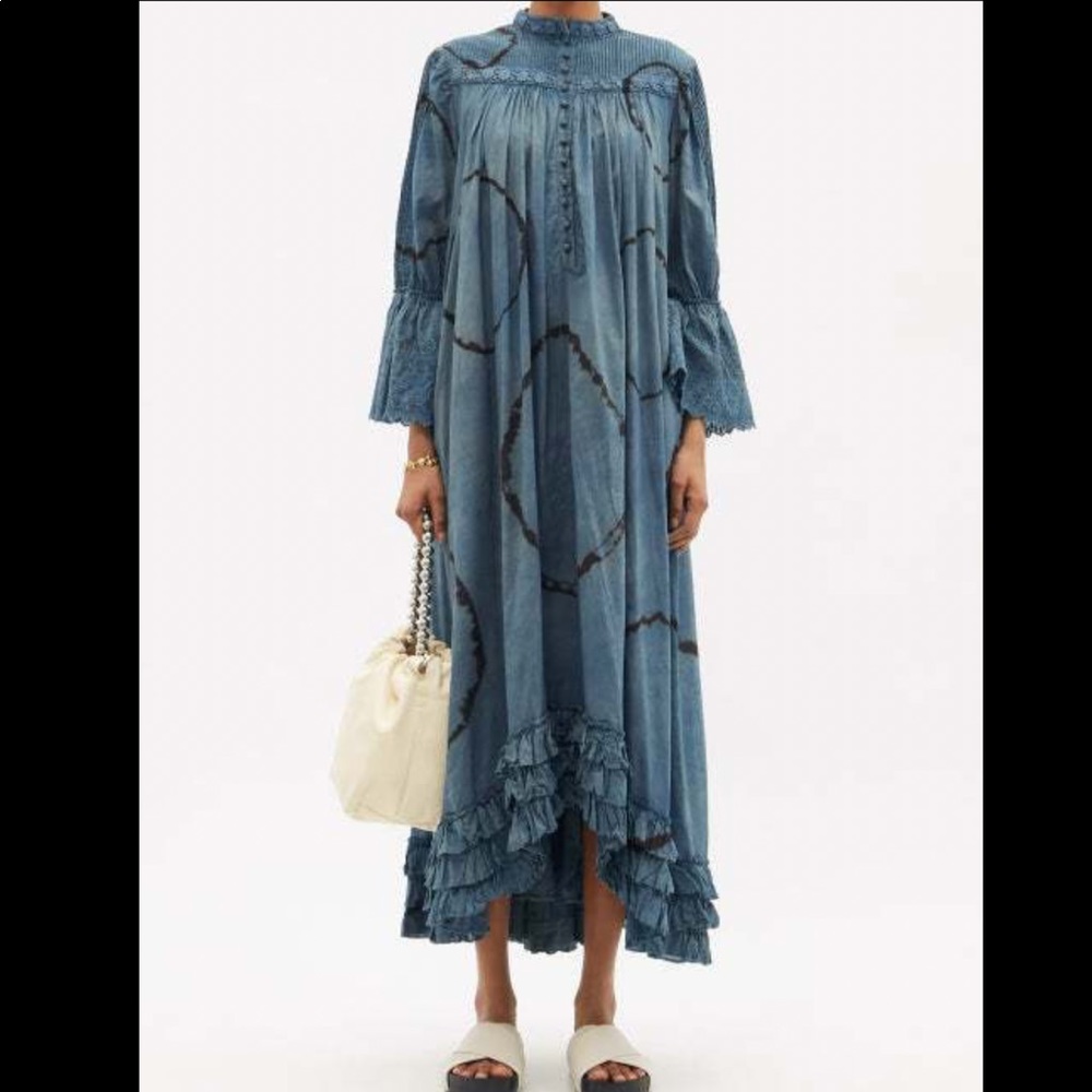 NWT Mimi Prober indigo embroidered organic cotton voile Bronte dress